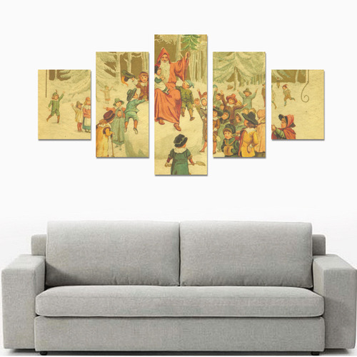 The Coming of Father Christmas Vintage Painting Canvas Print Sets B (No Frame)