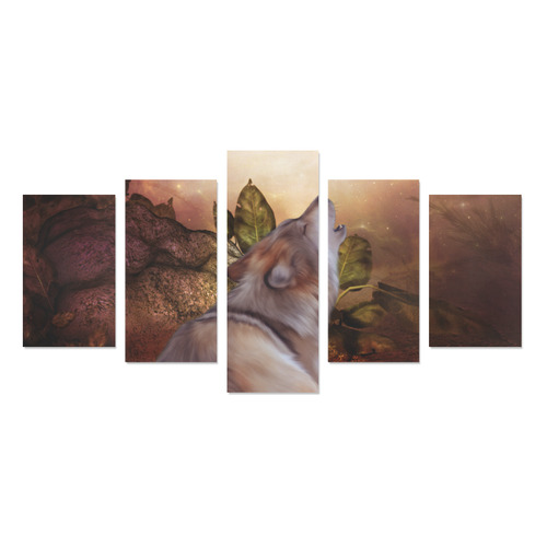 Beautiful wolf in the night Canvas Print Sets C (No Frame)