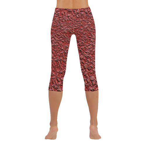 jagged stone red by JamColors Women's Low Rise Capri Leggings (Invisible Stitch) (Model L08)