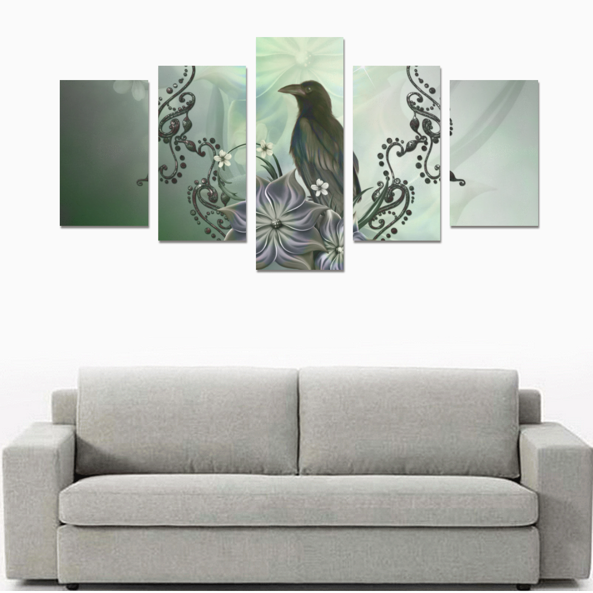 Raven with flowers Canvas Print Sets C (No Frame)