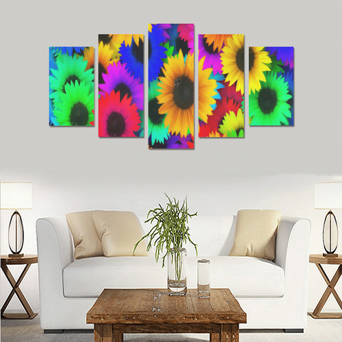 Neon Rainbow Pop Sunflowers Canvas Print Sets A (No Frame)