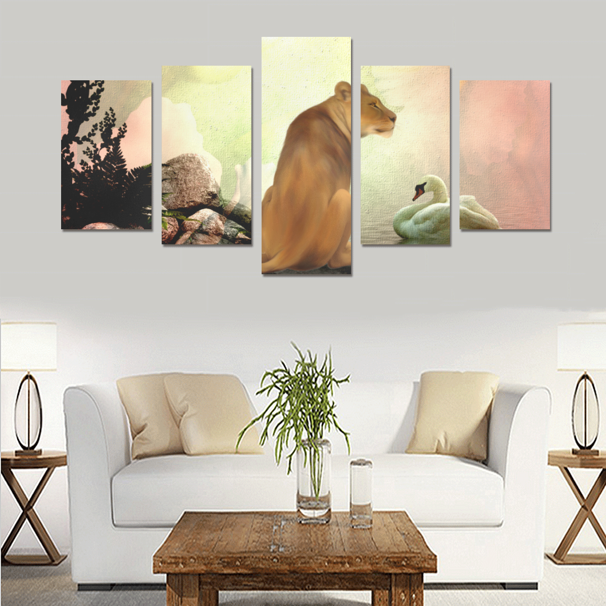 Awesome lioness in a fantasy world Canvas Print Sets C (No Frame)