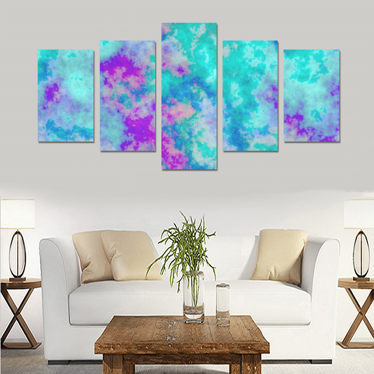 Turquoise and purple cloud art Canvas Print Sets C (No Frame)