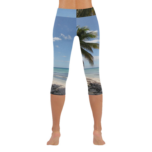 Isla Saona Caribbean Paradise Beach Women's Low Rise Capri Leggings (Invisible Stitch) (Model L08)