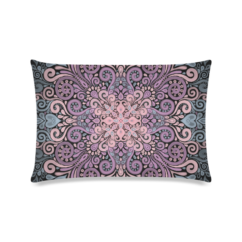 Pink, purple blue, Boho Watercolor Ornate Custom Zippered Pillow Case 16"x24"(Twin Sides)