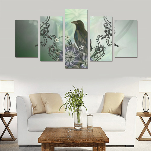 Raven with flowers Canvas Print Sets C (No Frame)