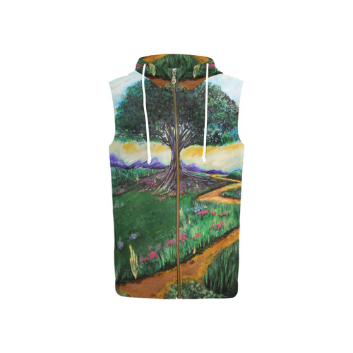 Tree Of Imagination All Over Print Sleeveless Zip Up Hoodie for Women (Model H16)