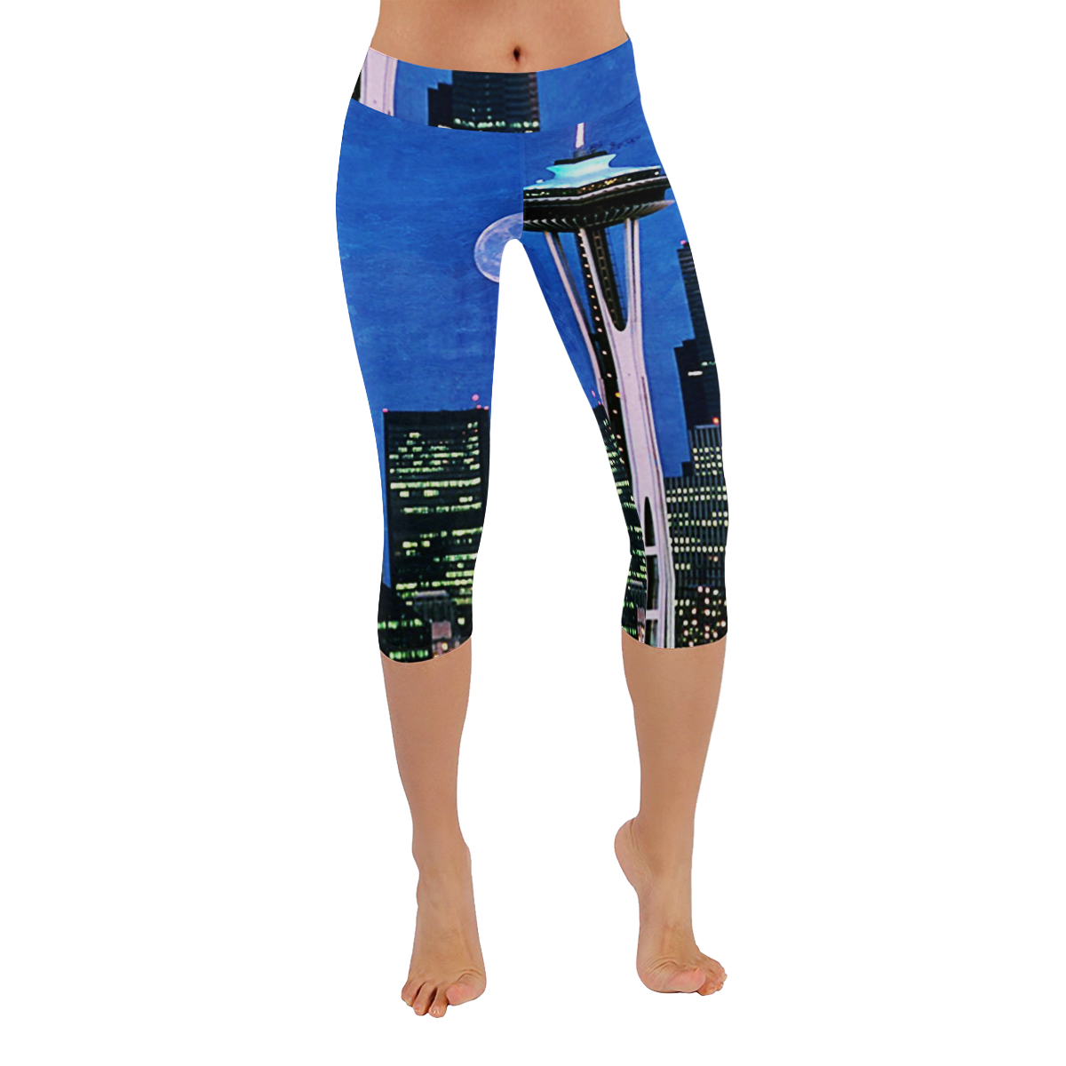 Seattle Space Needle Watercolor Women's Low Rise Capri Leggings (Invisible Stitch) (Model L08)