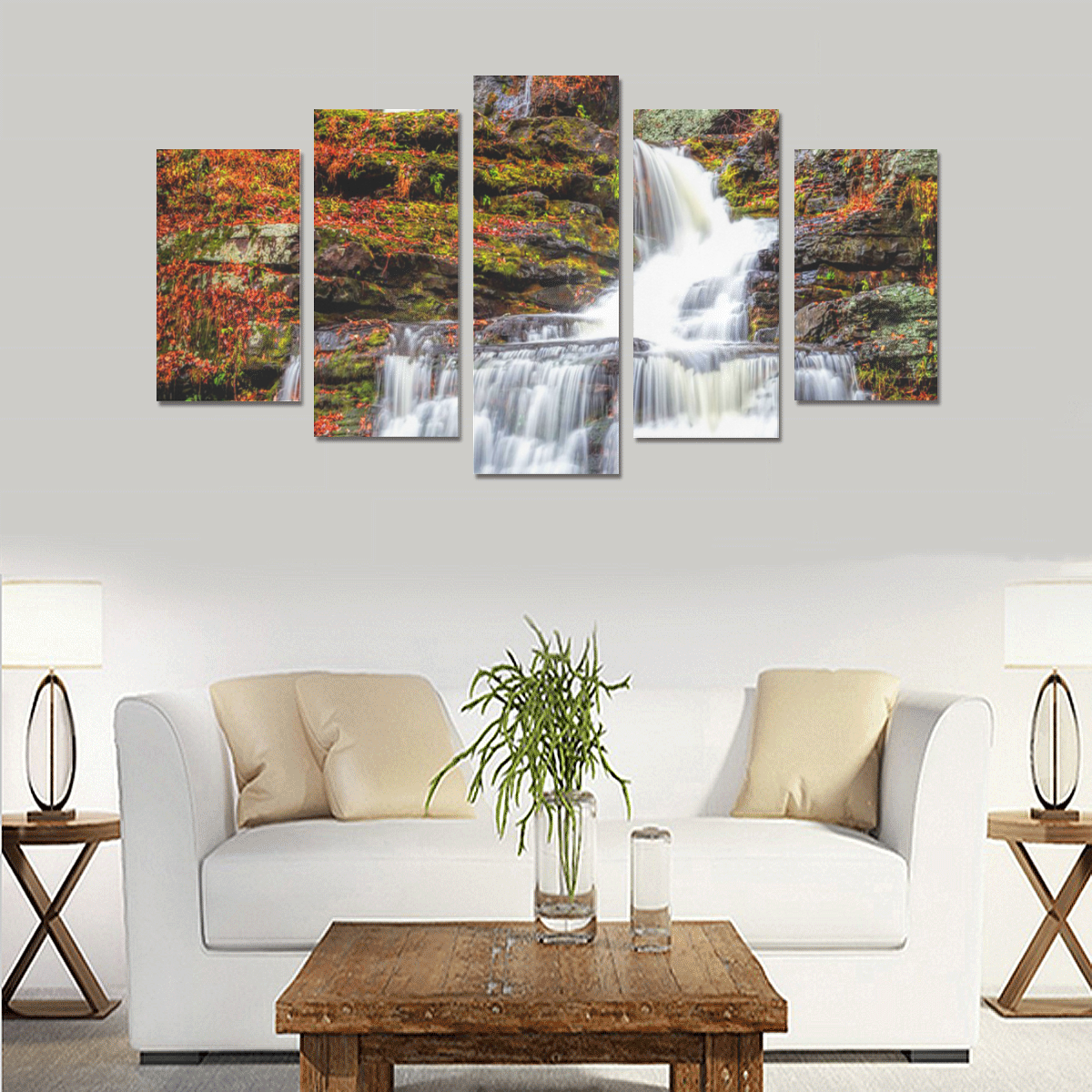Autumn Waterfall Canvas Print Sets A (No Frame)