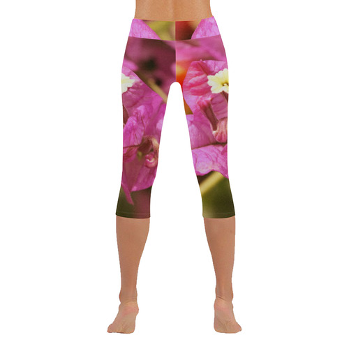 Pink Bougainvillea Flower Blossom Women's Low Rise Capri Leggings (Invisible Stitch) (Model L08)