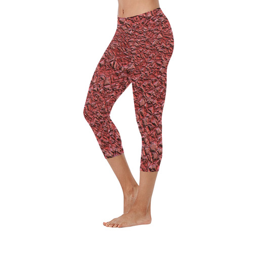 jagged stone red by JamColors Women's Low Rise Capri Leggings (Invisible Stitch) (Model L08)