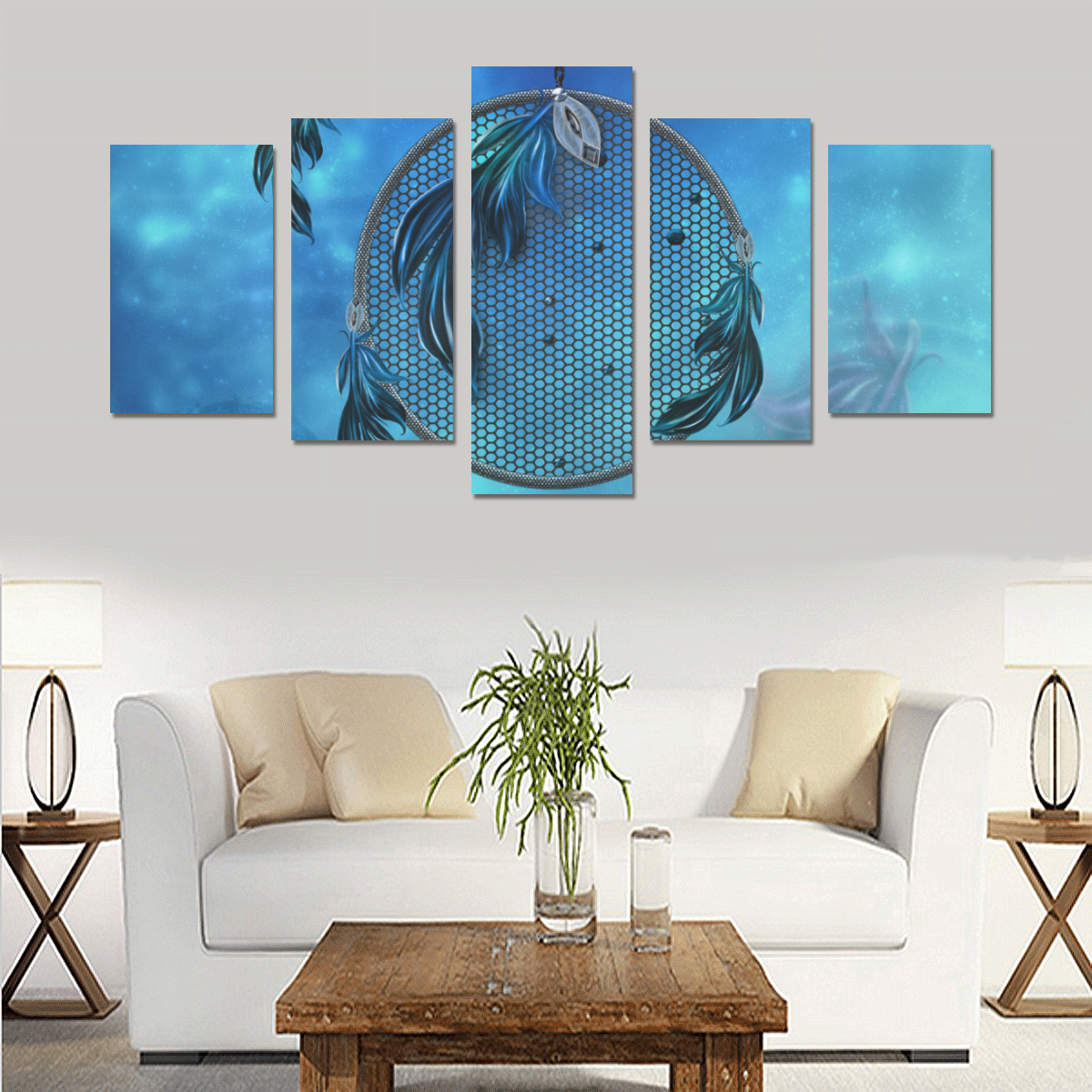Dreamcatcher, blue colors Canvas Print Sets C (No Frame)