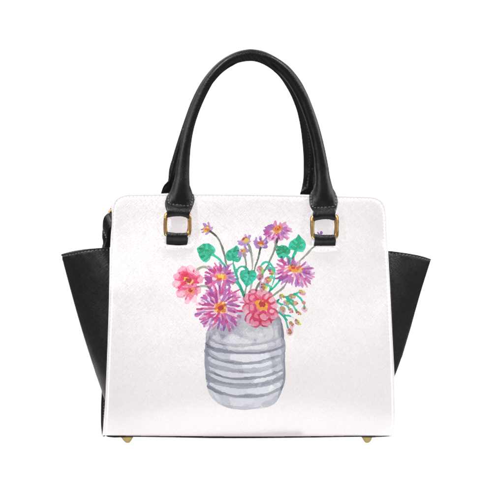 Cute Hand Painted Flowers Watercolor Floral Classic Shoulder Handbag (Model 1653)