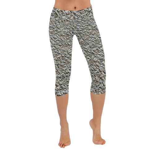jagged stone silver by JamColors Women's Low Rise Capri Leggings (Invisible Stitch) (Model L08)