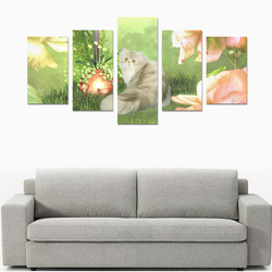 Cute cat in a garden Canvas Print Sets C (No Frame)