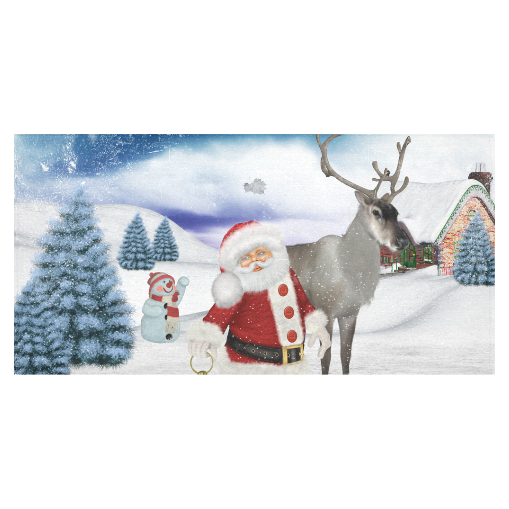 Christmas, Santa Claus with reindeer Cotton Linen Tablecloth 60"x120"