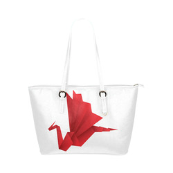 Red Origami Dragon Folded Paper Vector Leather Tote Bag/Large (Model 1651)