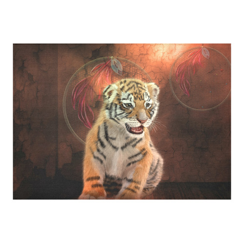 Cute little tiger Cotton Linen Tablecloth 60"x 84"