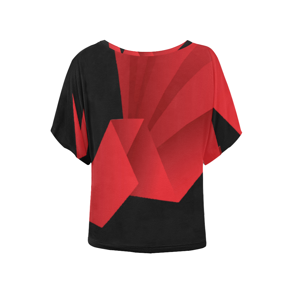 Red Origami Dragon Folded Paper Vector Women's Batwing-Sleeved Blouse T shirt (Model T44)