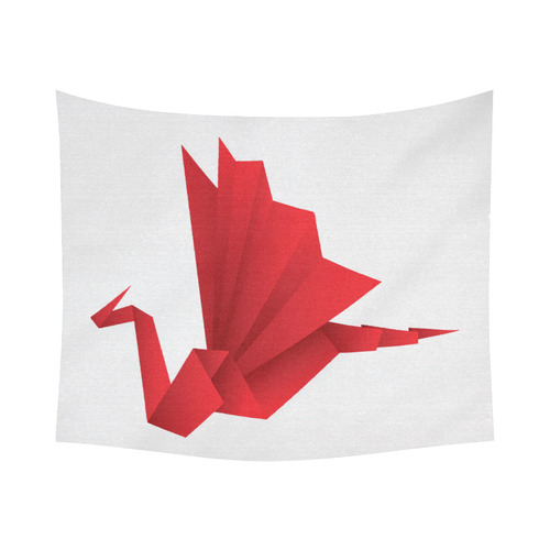 Red Origami Dragon Folded Paper Vector Cotton Linen Wall Tapestry 60"x 51"