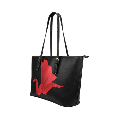 Red Origami Dragon Folded Paper Vector Leather Tote Bag/Small (Model 1651)