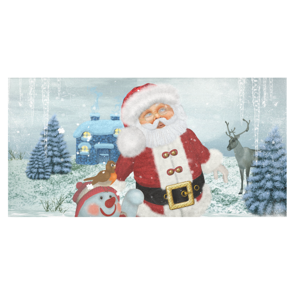 Christmas, Santa Claus with snowman Cotton Linen Tablecloth 60"x120"