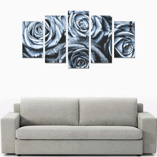 Vintage Blue Roses Canvas Print Sets A (No Frame)