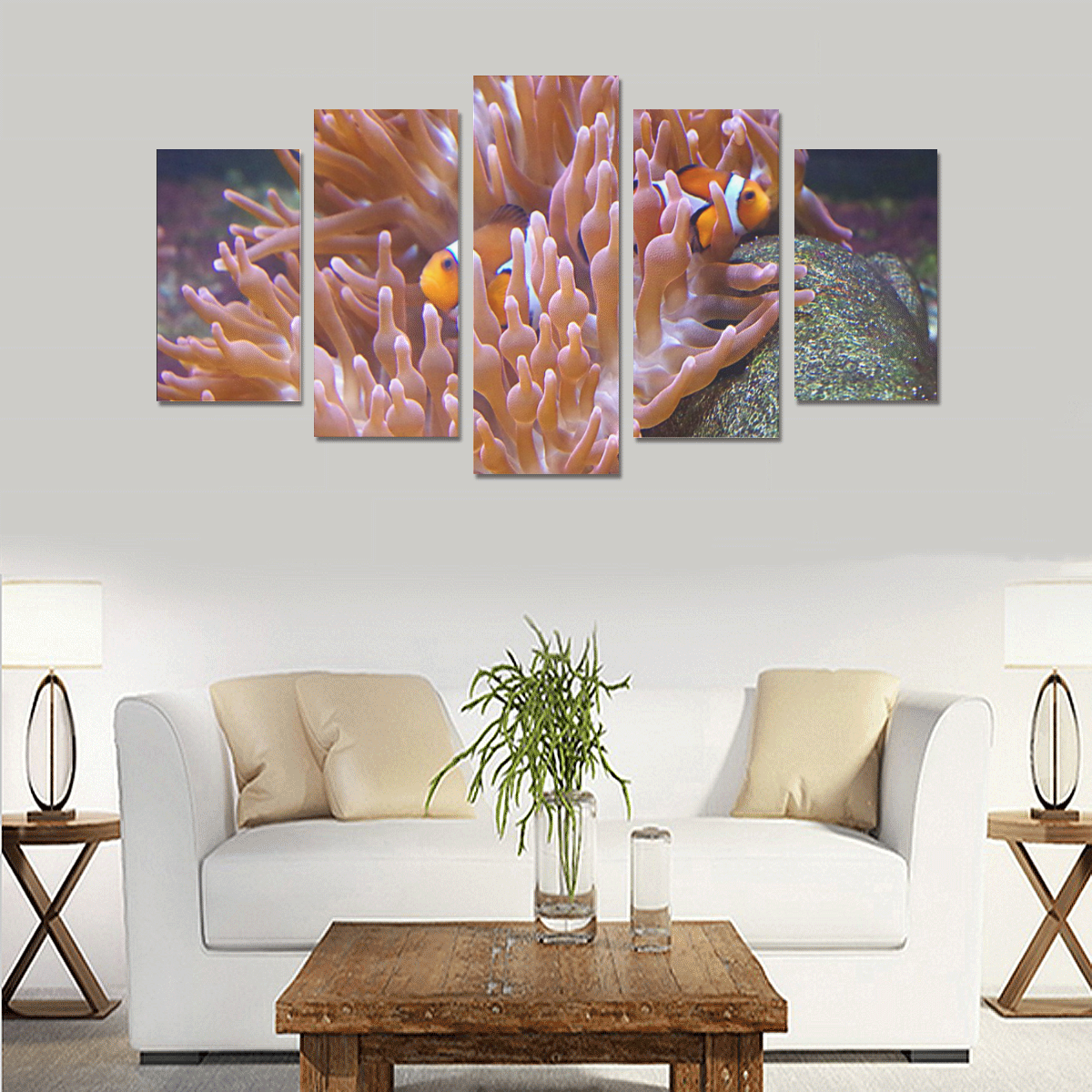 Coral And Clownfish Canvas Print Sets A (No Frame)