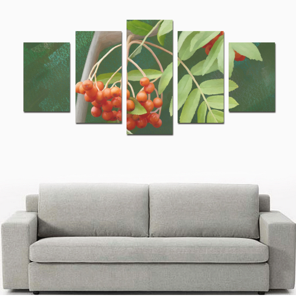 Plant Watercolor Rowan tree - Sorbus aucuparia Canvas Print Sets D (No Frame)
