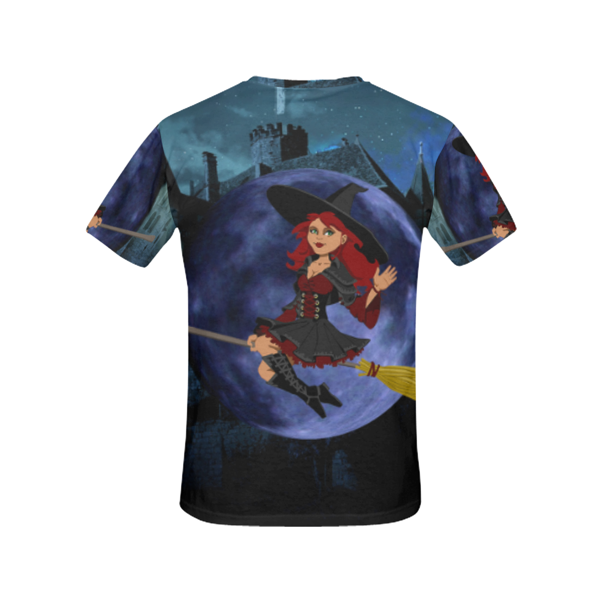 Witch and Blue Moon All Over Print T-Shirt for Women (USA Size) (Model T40)