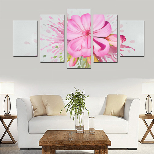 Pink flower color splash, floral watercolor Canvas Print Sets D (No Frame)