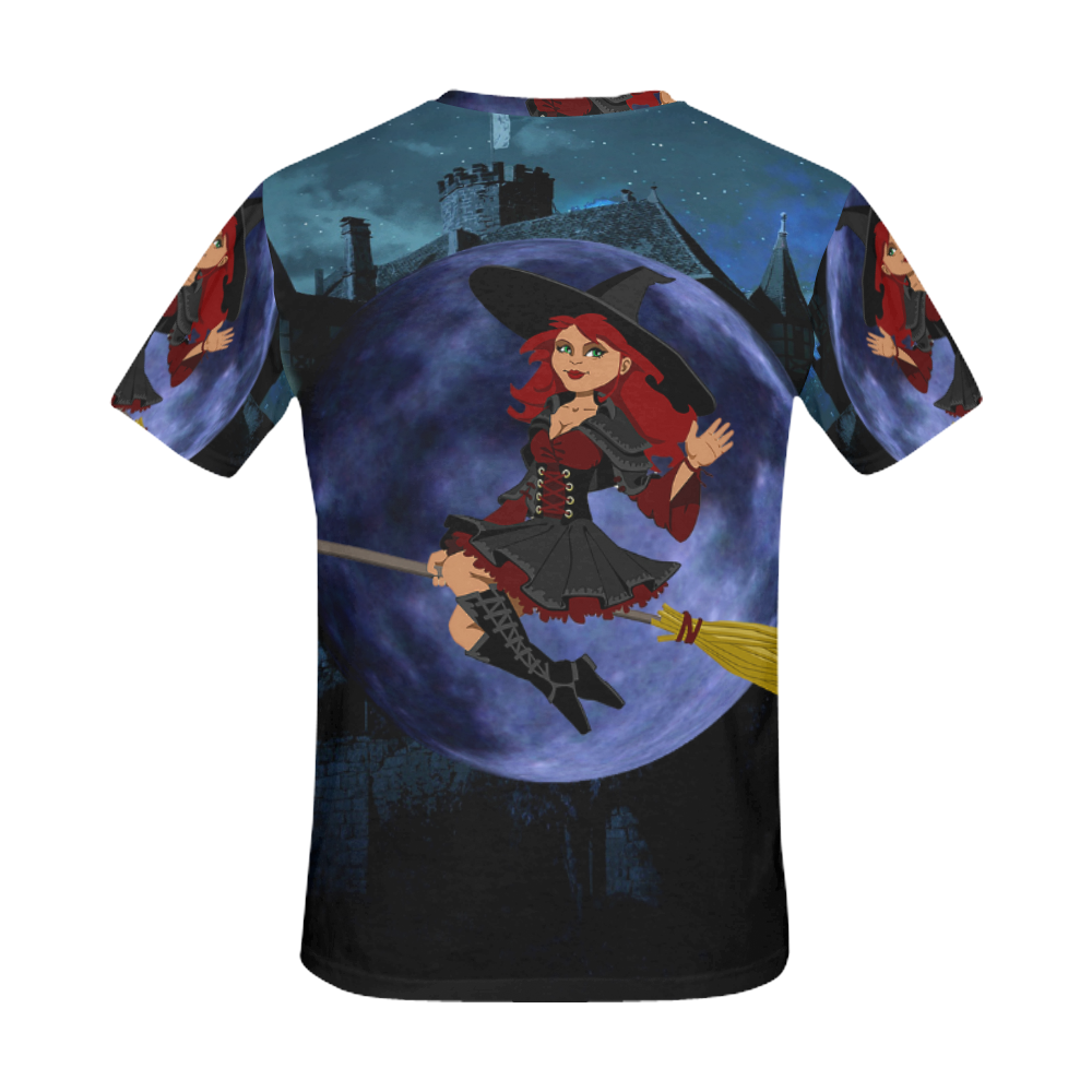 Witch and Blue Moon All Over Print T-Shirt for Men (USA Size) (Model T40)