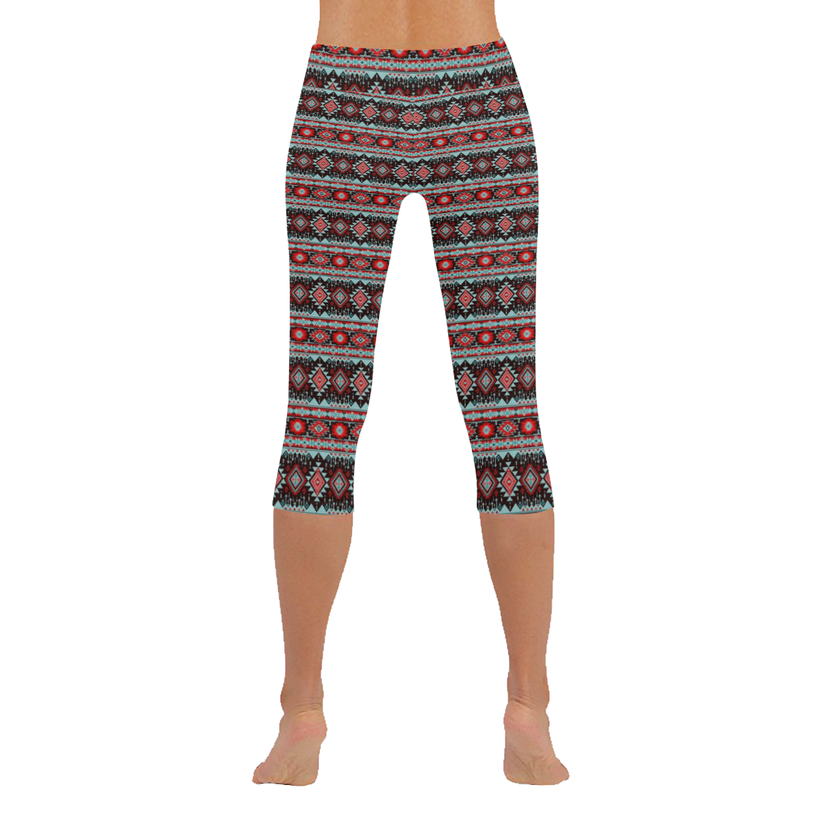 fancy tribal border pattern 17F by JamColors Women's Low Rise Capri Leggings (Invisible Stitch) (Model L08)