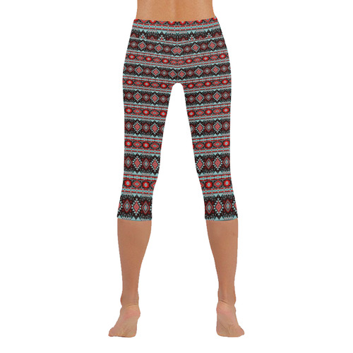 fancy tribal border pattern 17F by JamColors Women's Low Rise Capri Leggings (Invisible Stitch) (Model L08)