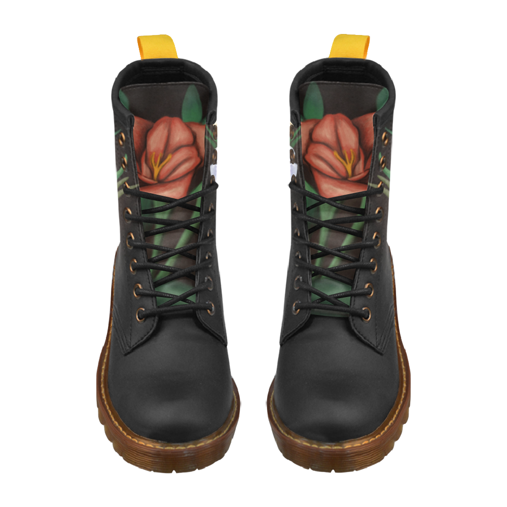 Skull and Flowers High Grade PU Leather Martin Boots For Women Model 402H