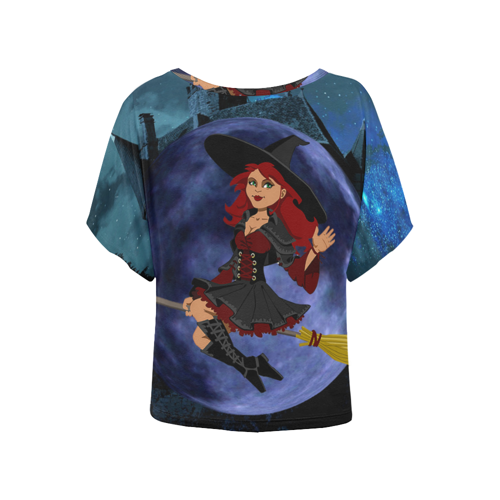 Witch and Blue Moon Women's Batwing-Sleeved Blouse T shirt (Model T44)