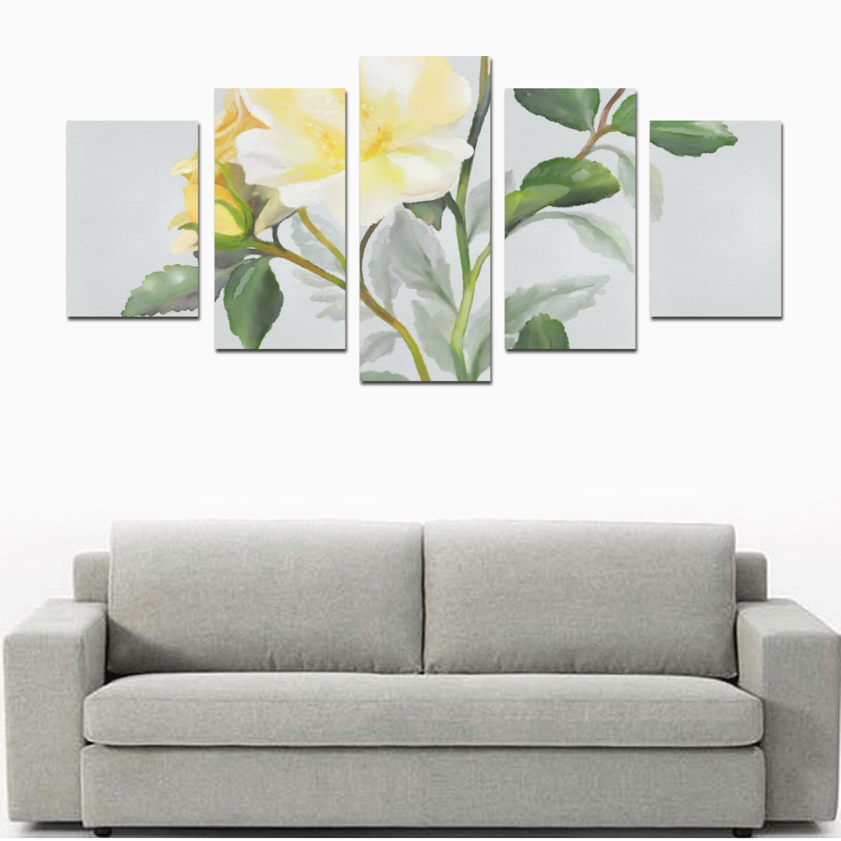 Yellow Rose on light blue floral watercolor Canvas Print Sets D (No Frame)
