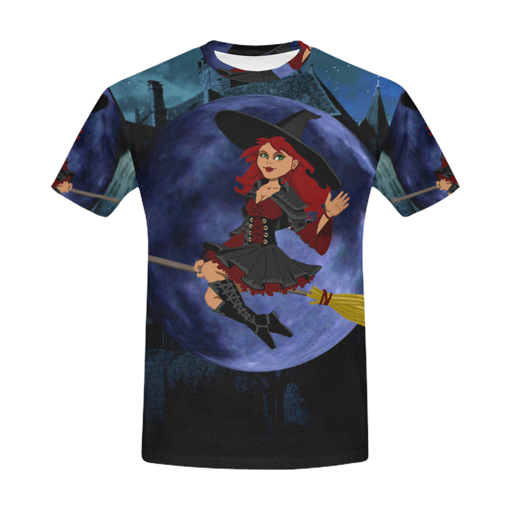 Witch and Blue Moon All Over Print T-Shirt for Men (USA Size) (Model T40)