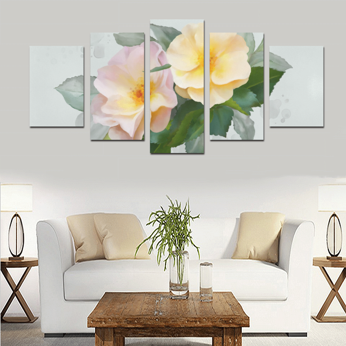 Wild Roses, floral watercolor Canvas Print Sets D (No Frame)