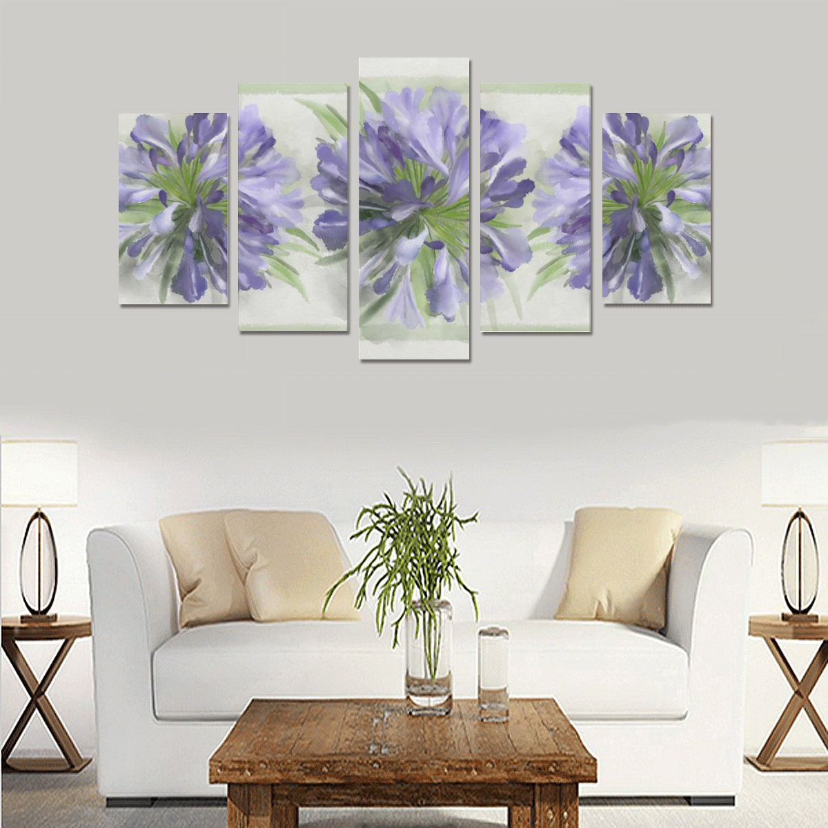 3 Delicate Purple Flowers, floral watercolor Canvas Print Sets A (No Frame)