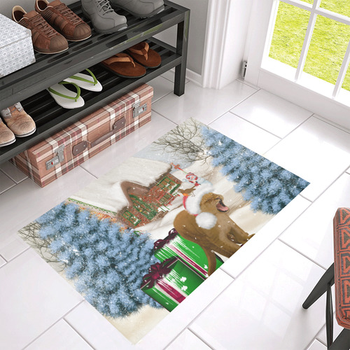 Christmas cute little lion with christmas hat Azalea Doormat 30" x 18" (Sponge Material)