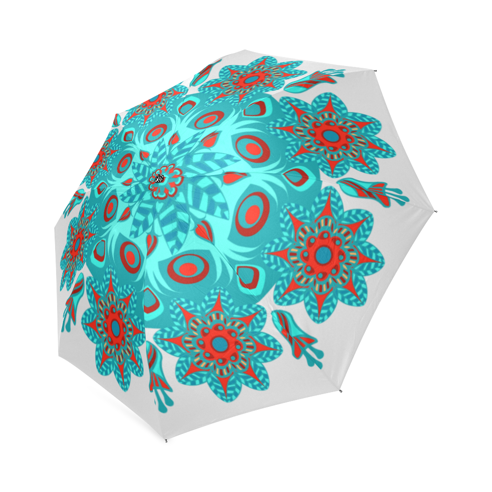Floral Mandala Red Aqua Teal Foldable Umbrella (Model U01)