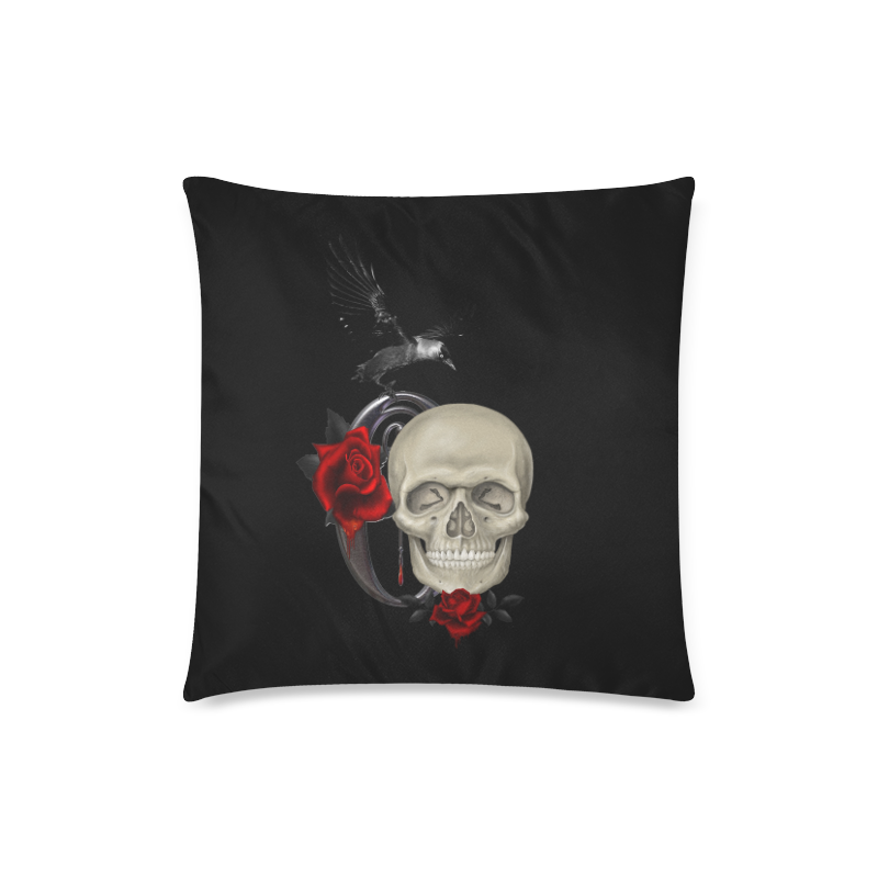 Gothic Skull With Raven And Roses Custom Zippered Pillow Case 18"x18"(Twin Sides)