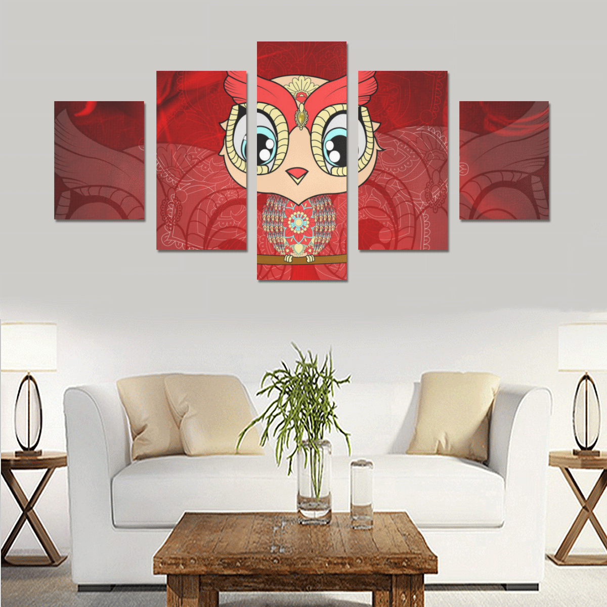 Cute owl, mandala design colorful Canvas Print Sets B (No Frame)