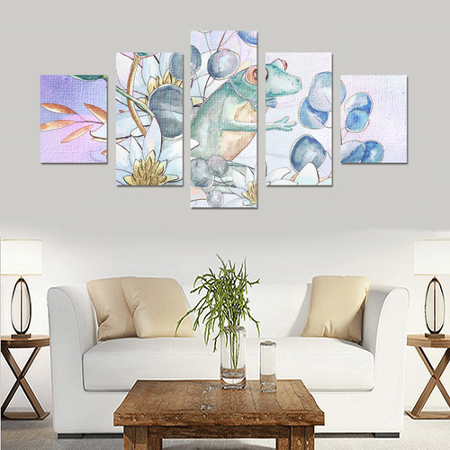 The frog with  waterlily Canvas Print Sets B (No Frame)
