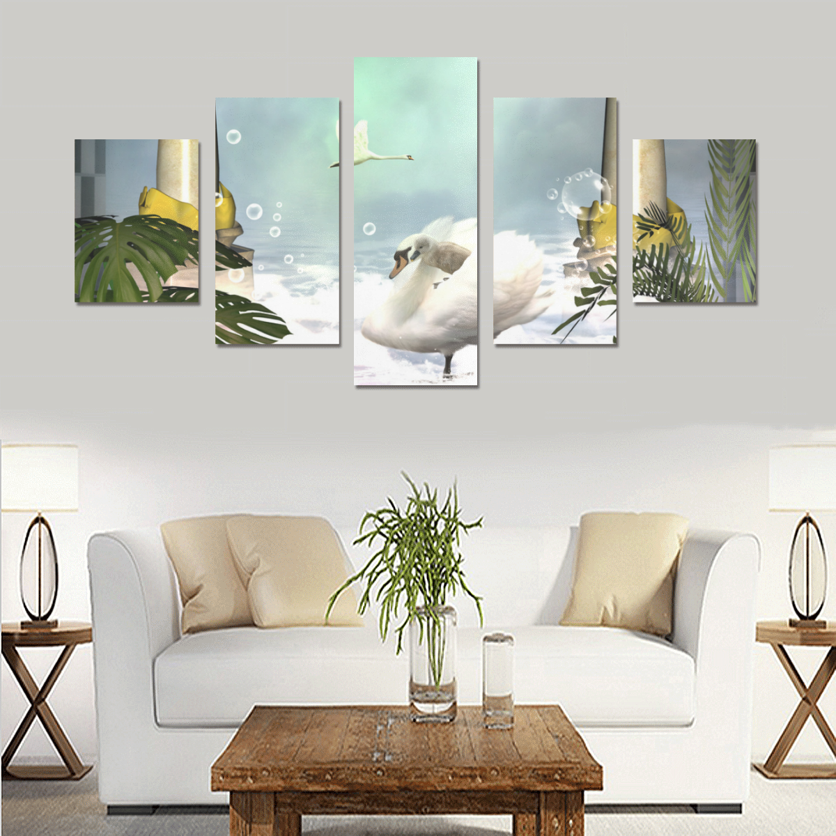 Beautiful swan Canvas Print Sets B (No Frame)