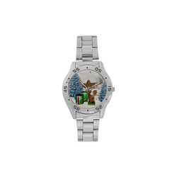 Christmas cute little lion with christmas hat Men's Stainless Steel Analog Watch(Model 108)