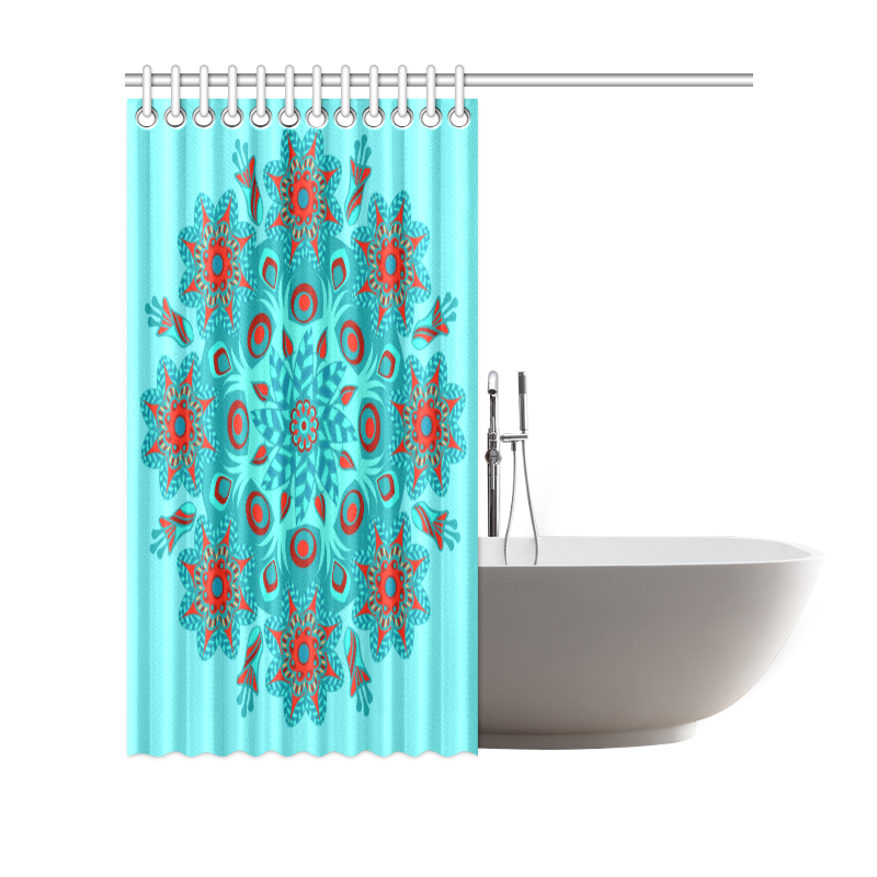 Floral Mandala Red Aqua Teal Shower Curtain 69"x70"
