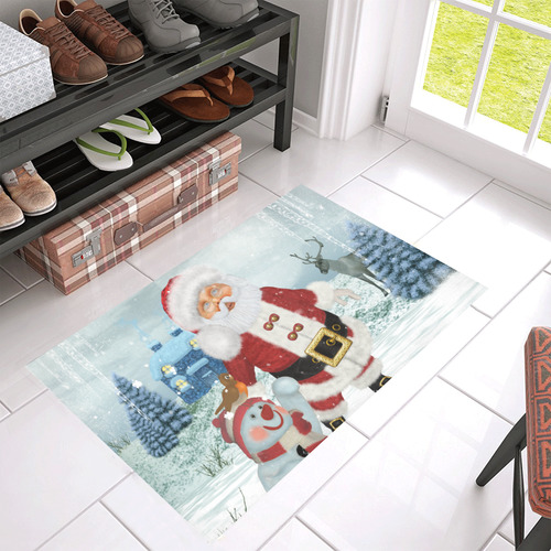 Christmas, Santa Claus with snowman Azalea Doormat 30" x 18" (Sponge Material)