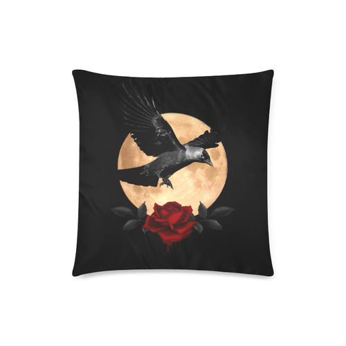 Gothic Full Moon With Raven And Rose Custom Zippered Pillow Case 18"x18"(Twin Sides)